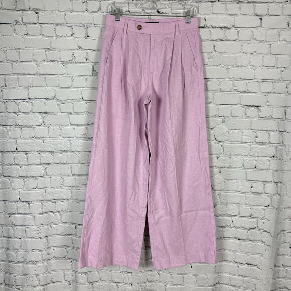 Banana Republic Linen Blend Wide Leg Pleated Trouser Pants Women 6 Pink Lavender - Picture 2 of 12